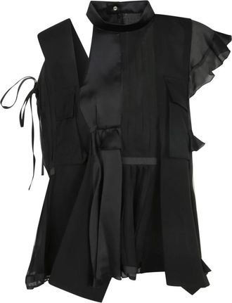 sacai Gefrommelde Blouse - Dames - Blouses - Zwart - L - Overhemden