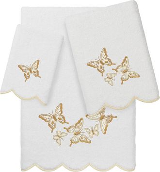 Linum Home Textiles 100% Turkish Cotton Britney Scallop 3Pc Embellished Towel Set