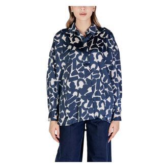 Ichi Ichi, Overhemden, Dames, Blauw, S, Geometrisch Patroon Oversized Blouse