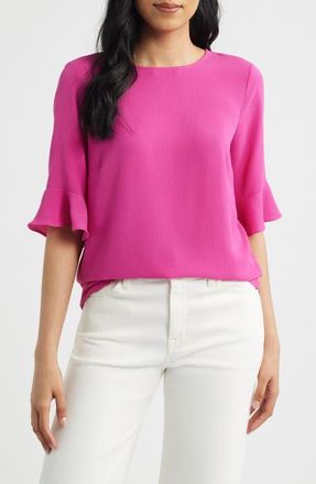 CeCe by Cynthia Steffe Ruffle Cuff Blouse in Magenta at Nordstrom, Size Xx-Large