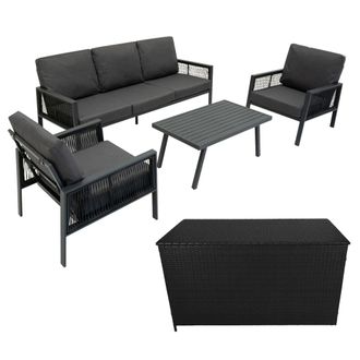 MonsterShop Aluminium 4 Piece Sofa Set with Black Rattan Storage Box - Anthracite in Grey