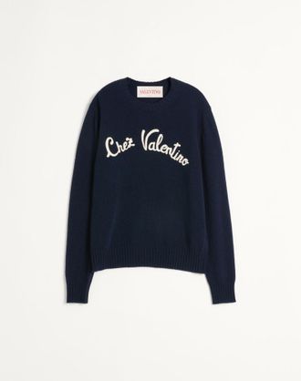 Valentino Maglione Girocollo In Lana Con Ricamo Chez Valentino Uomo BLU 3XL