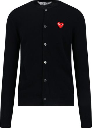 Comme Des Gar&ccedil;ons Black Heart Embroidered Round Neck Cardigan
