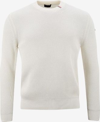 Moncler Waffelstrick-Rundhalspullover aus Baumwolle mit dreifarbiger Stickerei