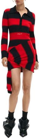 Desigual Stripe Side Drape Long Sleeve Minidress in Red at Nordstrom, Size X-Large