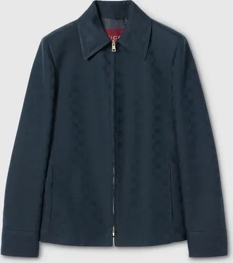 Gucci GG Cotton Gabardine Zip Jacket, Blue, Ready-to-wear