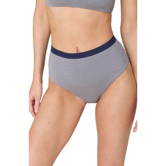 Andie Swim The Davenport Gingham High Waist Bikini Bottoms in Juniper at Nordstrom, Size X-Large