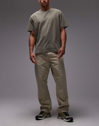Carhartt Work in Progress Jeans dritti comodi marrone lavaggio gesso con ginocchio doppiato-Neutro