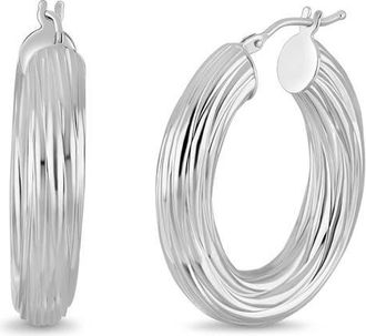 Bony Levy 14K Gold 28mm Textured Hoop Earrings in 14K White Gold at Nordstrom