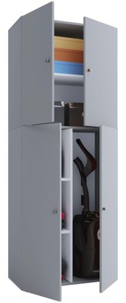 ebuy24 Vcm Gabinete De Escoba De Madera 6 Compartimentos Gabinete Para El Hogar Dimensiones: An. 70 X Al. 184 X T. 40 Cm 4 Puertas Giratorias - Lona (gris)