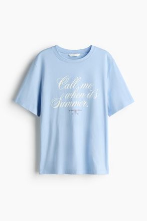 H&M T-Shirt mit Print - Hellblau/Sommer