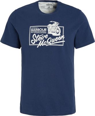 Barbour Eddie T-Shirt met Motorprint - Heren - T-shirts - Blauw - XL - Katoen - Tops