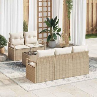 vidaXL Vidaxl - Conjunto De Sof&aacute; De Jard&iacute;n 6 Pcs Beige, Crema 55 X 55 X 37 Cm