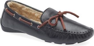 Robert Zur Bowie Faux Shearling Lined Driving Loafer in Black at Nordstrom, Size 7.5