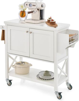 Costway Carrito De Cocina M&oacute;vil, Carro De Isla Con Gabinete De Almacenamiento, Carro Rodante Con Toallero Y Especiero, Mueble Auxiliar De Cocina Con Ruedas Y 