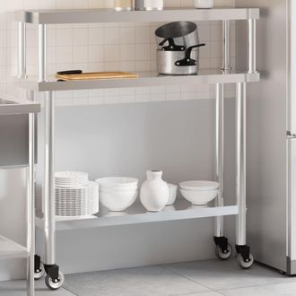 vidaXL Vidaxl - Mesa De Trabajo Para Cocina Con Estante Acero Inox 110x30x120cm