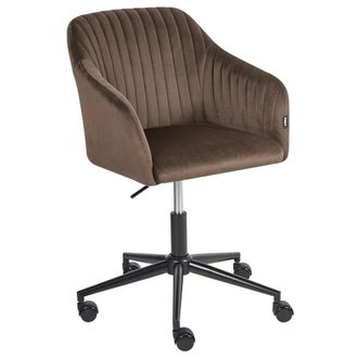 Beliani Silla De Oficina De Terciopelo Base Giratoria Negro Altura Acolchado Marr&oacute;n Venice