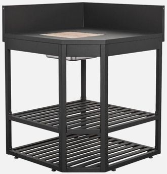 Sweeek M&oacute;dulo De Esquina Para Cocina Exterior De Acero Con Cubitera Y Tabla De Madera, L80cm