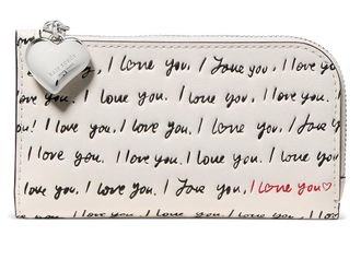 Kate Spade New York Devin I Love You Script Embossed Leather Small Slim Bifold Wallet Wallet Womens Handbags Cream