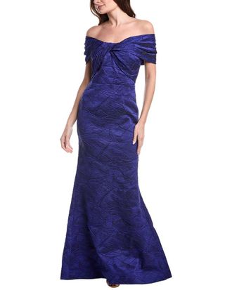 Teri Jon by Rickie Freeman Textured Jacquard Off Shoulder Twist Bodice Gown