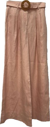 Zimmermann Belted Wide-Leg Trousers in Peach Linen