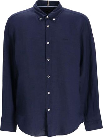 BOSS logo-embroidered shirt - men - Cotton - 3XL - Blue