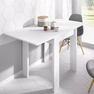 Dmora Mesa Extensible Comer, Consola Extensible Multiposici&oacute;n, Consola Auxiliar Plegable, 79/134x67h79 Cm, Blanco - Dmora