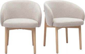 Miliboo Sillas De Tela Efecto Terciopelo Texturizado Beige Y Madera Clara (lote De 2) Torvi