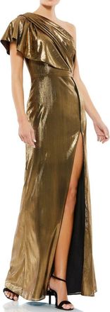 Mac Duggal Ruffled One Shoulder Metallic Evening Gown in Bronze at Nordstrom, Size 10