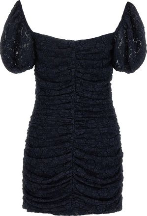 Rotate Ruched Lace Mini Dress - Black