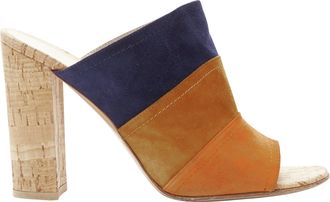 Gianvito Rossi suede leather color block cork mules