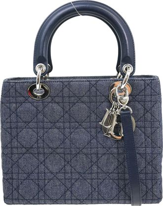 Dior Lady Dior Bag Denim Blue Canvas Handbag (Pre-Owned)