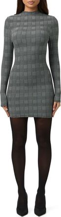 Naked Wardrobe Print Long Sleeve Body-Con Minidress in Houndstooth Plaid at Nordstrom, Size X-Large