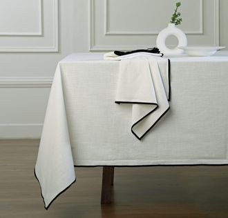 Febronie Mantel lino 150x300 blanco / negro
