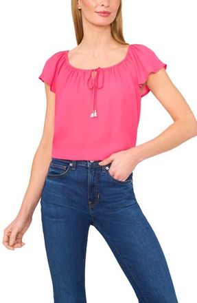 CeCe by Cynthia Steffe Scoop Neck Flutter Sleeve Top in Magenta at Nordstrom, Size X-Small