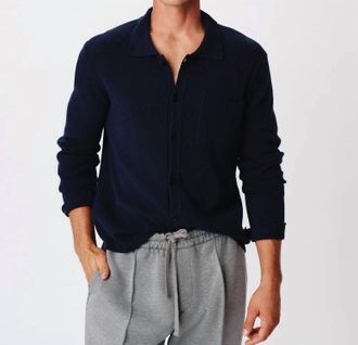 ATM Anthony Thomas Melillo Merino Wool Cotton Cashmere Blend Cardigan Jacket In Midnight