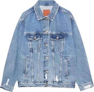Anine Bing Blauwe Denim Jack Distressed Oversized Stijl - Dames - Spijkerjassen - Blauw - 2XS - Denim - Jassen