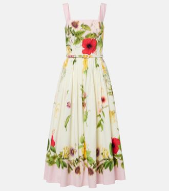 Oscar De La Renta Belted floral cotton-blend poplin midi dress