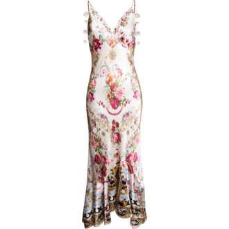 Camilla Mixed Print Floral V-Neck Silk Charmeuse Slip Dress in Torero Libertine at Nordstrom, Size X-Small