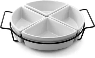 Gibson Gracious Fine Ceramic Dining Four Section Tray Set with Metal Rack in White at Nordstrom