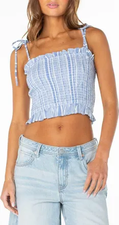 Roxy Avalon Stripe Smocked Crop Top in Cornflower at Nordstrom, Size Xx-Large