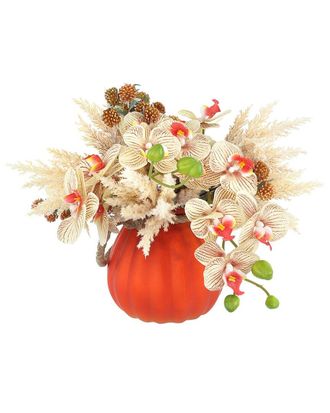 Creative Displays Inc. Modern Fall Arrangement With Cream Orchids & Pampas In Pumpkin Vase