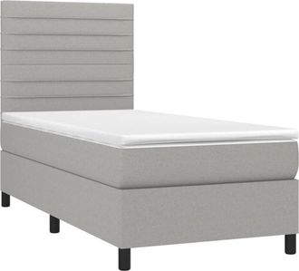 vidaXL Cama Box Spring Colch&oacute;n Y Luces Led Tela Gris Claro 90x190 Cm Vidaxl