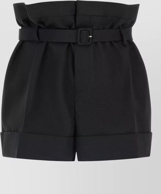 Saint Laurent paperbag waist belted shorts cuffed hem