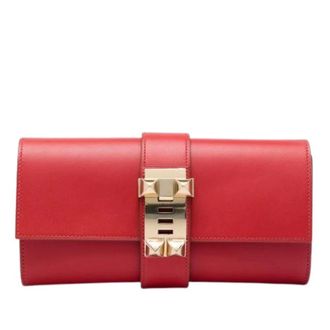 Herm&egrave;s Pre-owned Medor Clutch - Dames - Pre-owned - Rood - Maat: ONE Size Leer