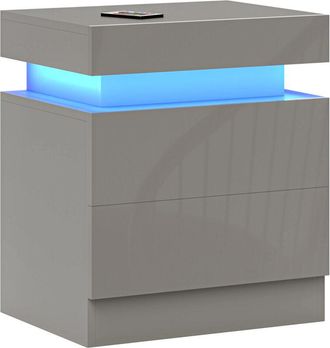HOMCOM Homcom - Mesita De Noche Con Luces Led Mesilla De Noche Con 2 Cajones Y Control Remoto Mesa De Noche Para Dormitorio Sal&oacute;n 45x35x52 Cm Negro