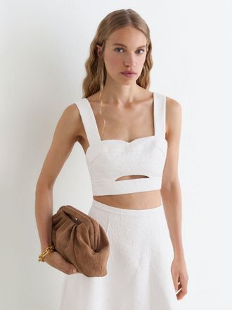 Reiss Cotton-blend Jacquard Crop Top, 18