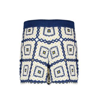 Alemais Crochet Cotton Patchwork Shorts - Blue