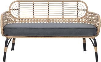 Beliani Sof&aacute; 2 Plazas De Rat&aacute;n Beige Gris Grafito Sint&eacute;tico Acolchado Coj&iacute;n Pratello