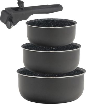 Bergner Set 3 Cazos 16+18+20cm Aluminio Prensado Apta Inducci&oacute;n Click & Cook Black Con Mango Click & Cook